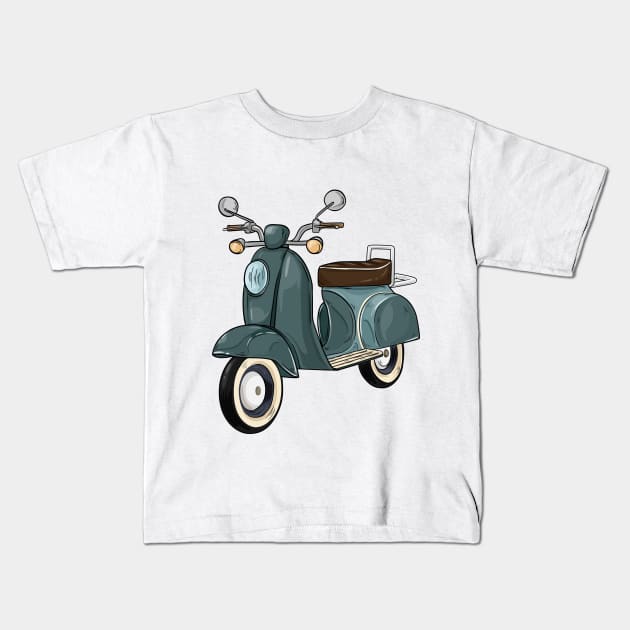 Moped with mirrors and bench Kids T-Shirt by Markus Schnabel